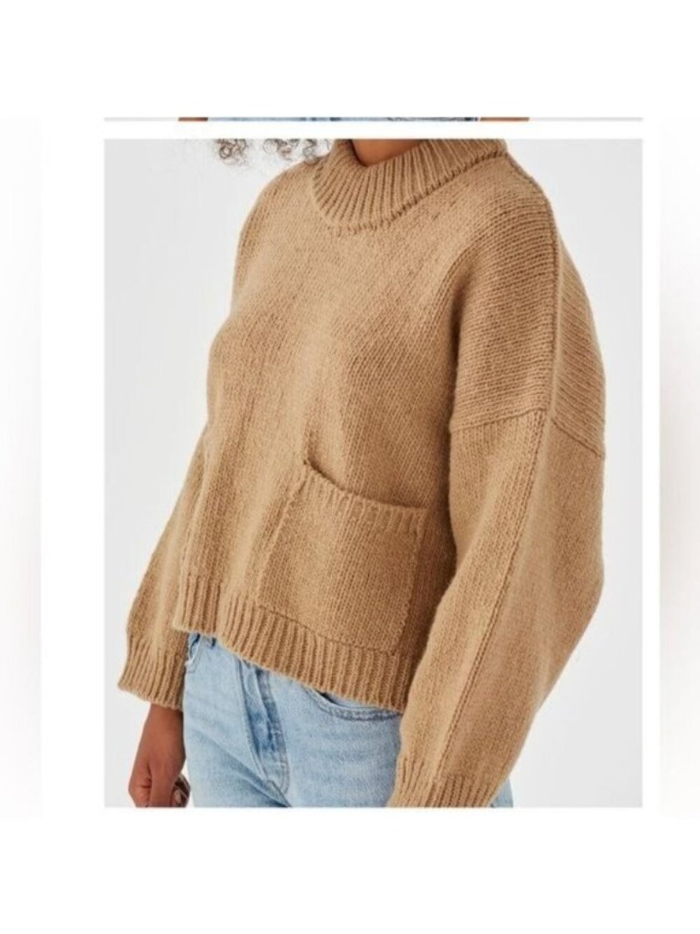 Celine Mink & Cashmere blend ribbed mock neck pullover tan sweater Medium